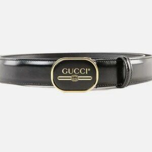 Gucci Logo Buckle Leather Belt Black
